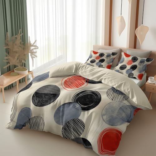 Geometric Abstract Circles Lines Duvet Cover King, Printed Bedding Set