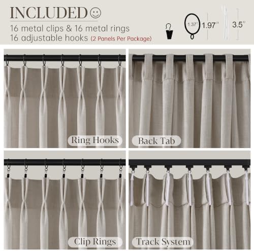 Taupe Linen Pinch Pleated Curtains 96 Inch Length 2 Panels Semi Sheer