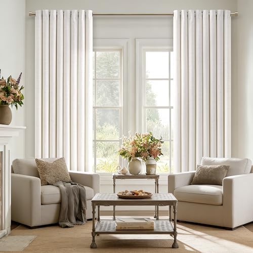 84 Inch Length 2 Panels Set Off White Linen Curtains Semi Sheer