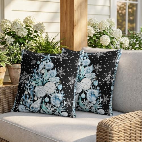 26 x 26 Pillow Covers Set of 2, Coastal Christmas Trees Decorative
