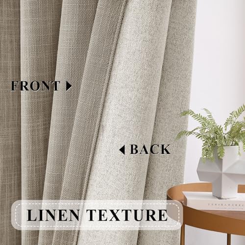 Macochico 100% Blackout Linen Curtains 96 Inches Long Full Light