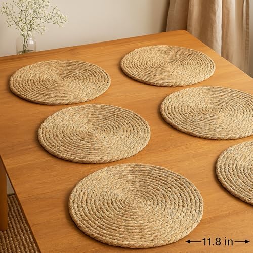 Round Woven Placemats Set of 6 – 11.8” Boho Table Mats – Rustic