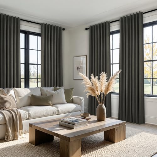 Topfinel Extra Long Grey Linen Blackout Curtains 120 inches Long