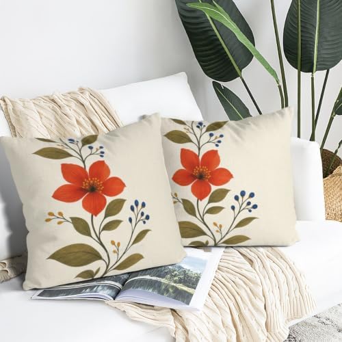 InkRain Floral Vine Pillow Cover Fresh Simple Red Flower Scrolling