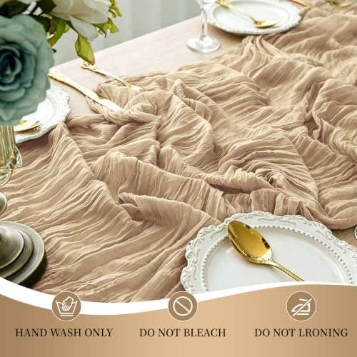 12 Pack Beige Cheesecloth Table Runner 17x108 Inch Semi Sheer Boho