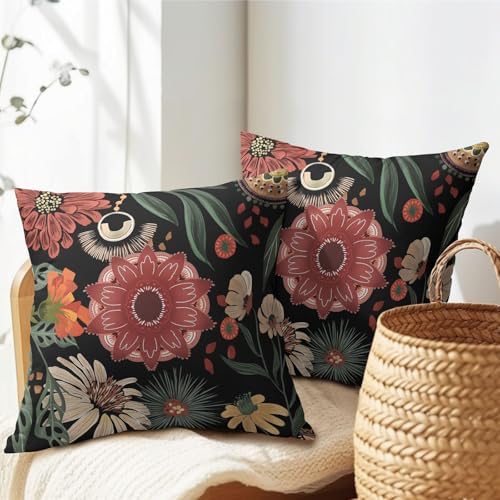 Khope Vintage Boho Floral Pillow Covers 18x18 Inch Set of 2 Spring