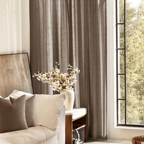 Chocolate Brown Linen Curtain 96 inch Length 2 Panels Set Back Tab