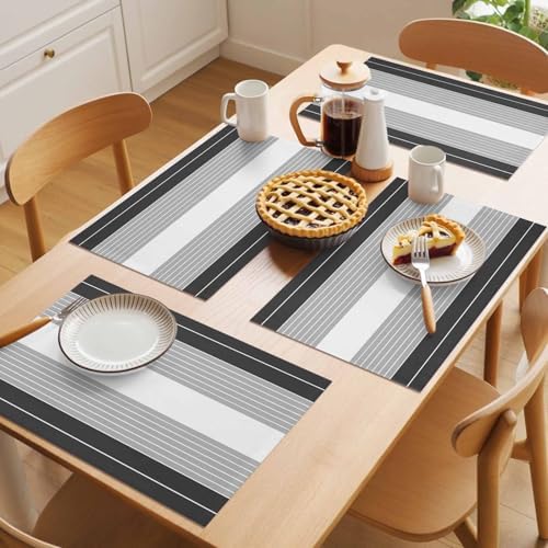 Cotton Linen Placemats for Dining Table Set of 8 Gray Gradient