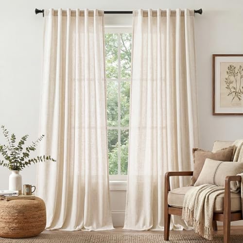 jinchan Linen Curtains Light Filtering Back Tab 50x96 Inch 2 Panels