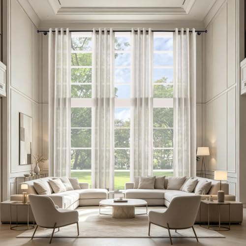 Extra Long Linen Curtains Light Filtering 100Wx120L Sand Beige 2 Panel