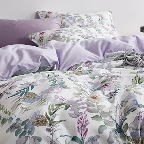 Floral Garden Style Duvet Cover Set Watercolor Purple Bedding Set
