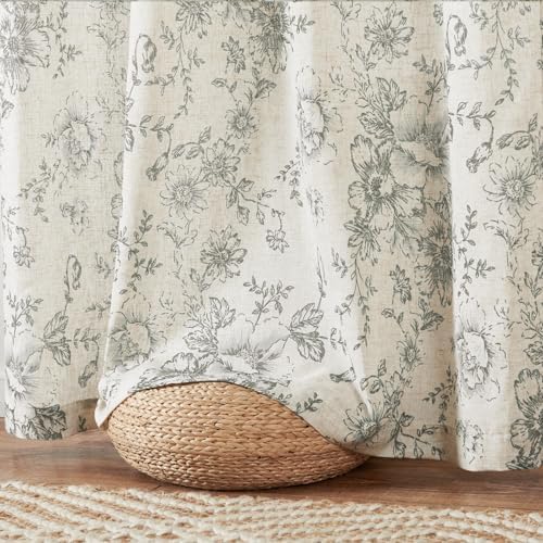 jinchan Floral Lined Linen Curtains 108 Long for Living Room 2 Panels