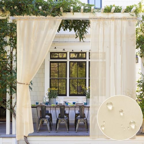 MIULEE Cream Beige Waterproof Outdoor Sheer Curtains for Patio 54W x
