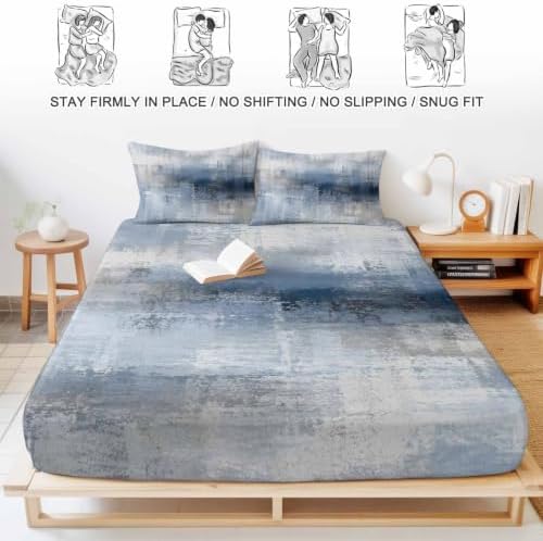 Fitted Sheets Elastic Deep Pocket Bed Sheet Twin XL Blue Gray Graffiti
