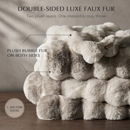 EverGrace Double-Sided Bubble Faux Fur Throw Blanket, 60"x80", Light