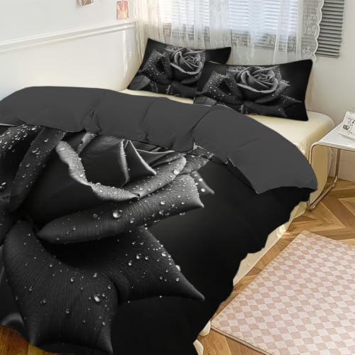 Realistic Dewdrop Rose Duvet Cover King 3Pcs, Breathable Microfiber