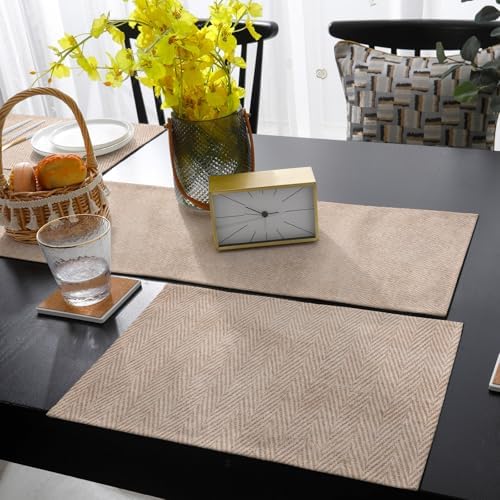 Beige Burlap Texture Table Runner and Placemats for Dining