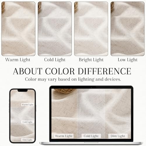 Nanspring Linen Curtains 84 Inch Long for Living Room Beige 2 Panels