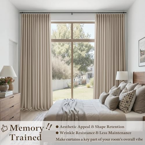 TWODRAPES Burlywood Birch Pinch Pleated Thick Linen Curtains 96 Inch