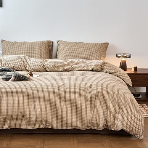 Gingham Duvet Queen Size Cover Beige Boho Queen Comforter Cover Set