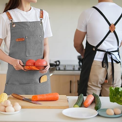 Aoomzoon Canvas Aprons for Men Women, Heavy Duty BBQ Apron with