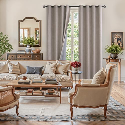 YoungsTex Taupe Burlap Linen Blackout Curtains 84 Inch Length 2 Panels