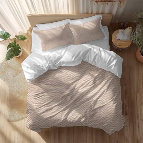 LooPoP Duvet Cover Set Queen Size Beige Linen Comforter Sets 3 Pieces