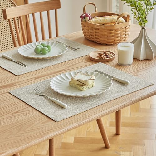 Softalker Faux Linen Cloth Placemats Set of 8-12 x 18 Inch, Beige