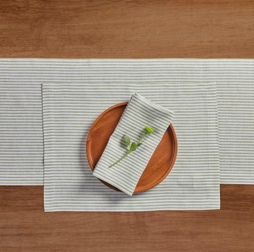 Solino Home 100% Linen Table Runner, 14 x 144 in, Avocado and White