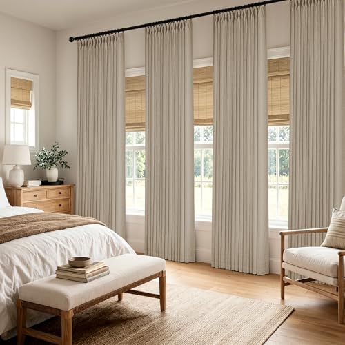 MIULEE 4 Panels Set Pinch Pleated Linen Curtains 84 Inches Long Grey
