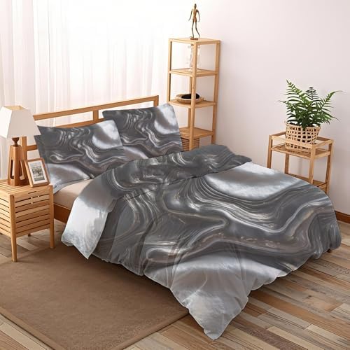 Gray Marble Duvet Cover Queen Size - 3 Pcs Abstract Art Duvet Cover