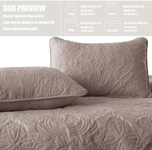 Exclusivo Mezcla 3 Piece King Size Quilt Bedding Set, Taupe