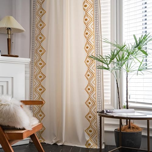 ColorBird Curtains for Living Room Ivory Light Filtering with Yellow