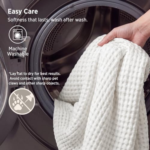 Bedsure Cooling Waffle Blanket for Hot Sleepers, Ivory, Full, 80" X