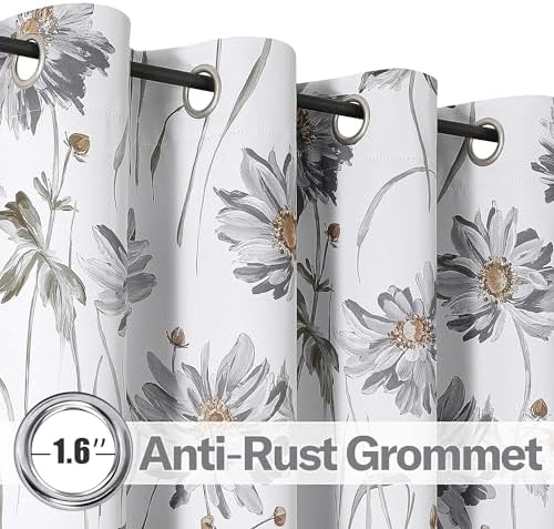 BROSHAN Gray Floral Bedroom Blackout Curtains Short 63 inches