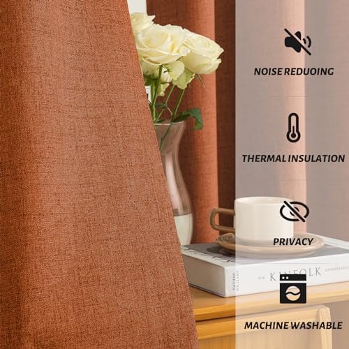 Yakamok Burnt Orange Linen Textured Curtains 96 Inches Long for Living