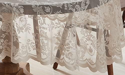 ASATEX 90 Inch Golden Linen Round Lace Tablecloth. LUT Linen Rou 90"