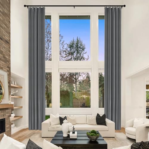 Fcosie Rock Grey Extra Long Velvet 100% Blackout Curtains 120 Inches