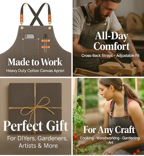 Heavy-Duty Canvas Tool Apron – Adjustable Cross-Back Work Apron with