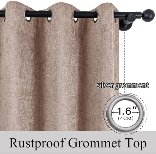 Fcosie 52" Wx120 L Chenille Black Out Drapes with Silver Grommet Full