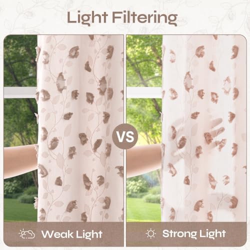 BGment Mocha Floral Clip Jacquard Curtains 96 Inches for Living Room