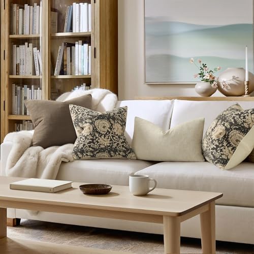 Vintage Floral Print Throw Pillow Covers 20x20 Set of 2 Neutral Modern