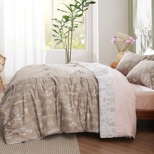 Bedsure Floral Comforter Set Cute Bedding Set King Reversible Light