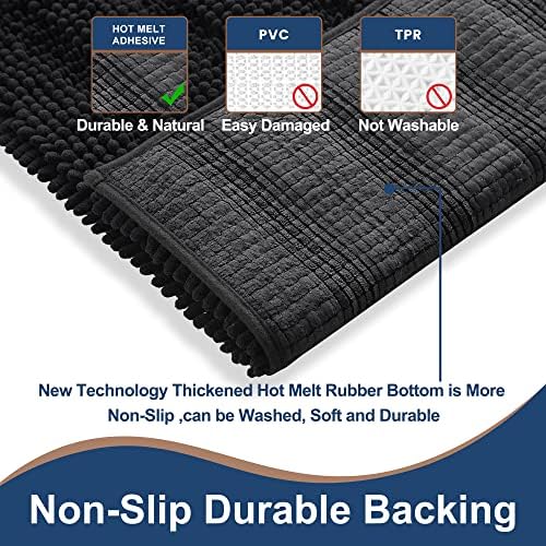 FLOLEOPA Non Slip Thick Shaggy Chenille Black Bathroom Rug Sets