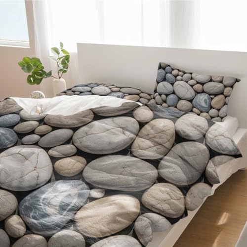 Duvet Cover Set Queen, Abstract Natural Grey Cobblestone 3 Piece