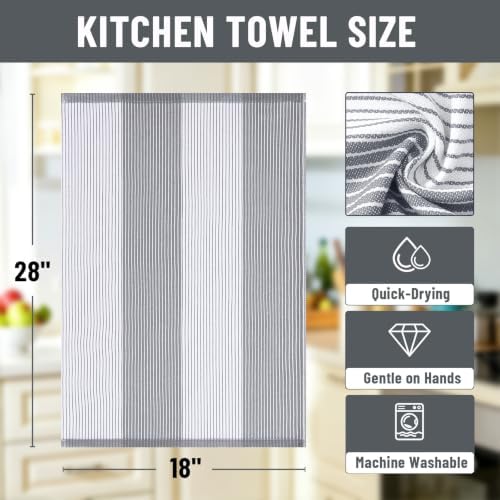 Homaxy Premium 100% Cotton Kitchen Towels 18"x28", 4 Pack, Grey