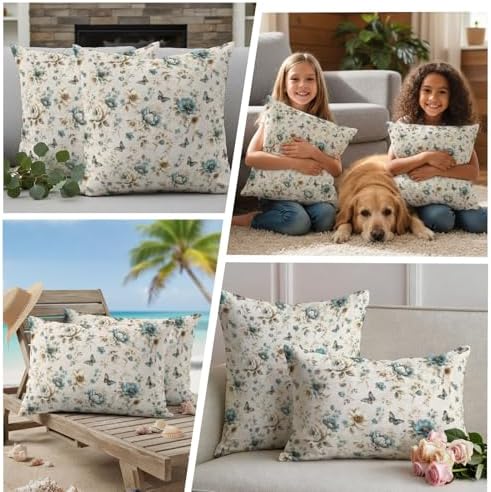 Vintage Tulip Outdoor Pillow Covers 18"x18" Set of 2,Waterproof Throw