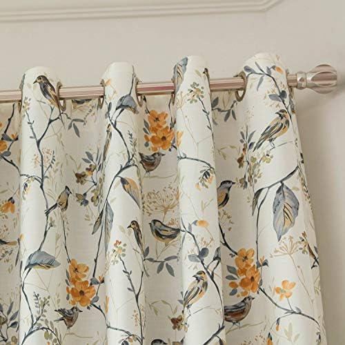 VOGOL Gray Bird Print Linen Textured Curtains, 52 x 63, 1 Panel