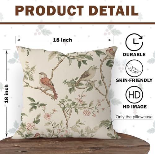 Chinoiserie Bird Floral Pillow Covers 18x18, Chinoiserie Home Decor