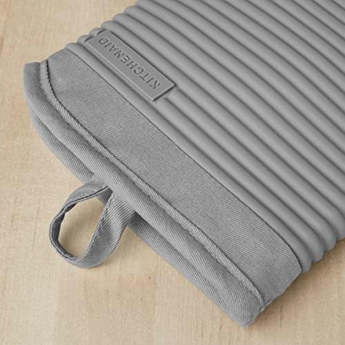 KitchenAid Ribbed Soft Silicone Oven Mitt Set, 7"x13", Grey 2 Count &
